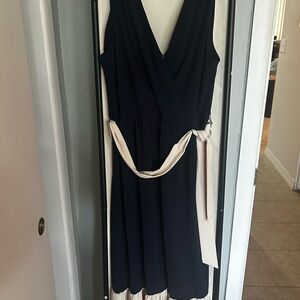 Dkny Blue and Cream Wrap Midi Dress